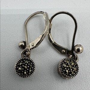 Judith Jack womens 925 sterling silver drop earrings marcasite round.